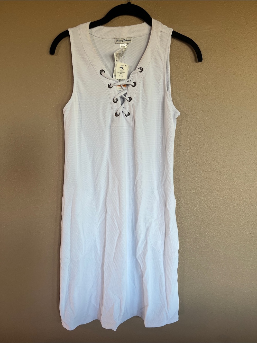 Tommy Bahama White Lace-Up V-Neck Sleeveless Midi Dress